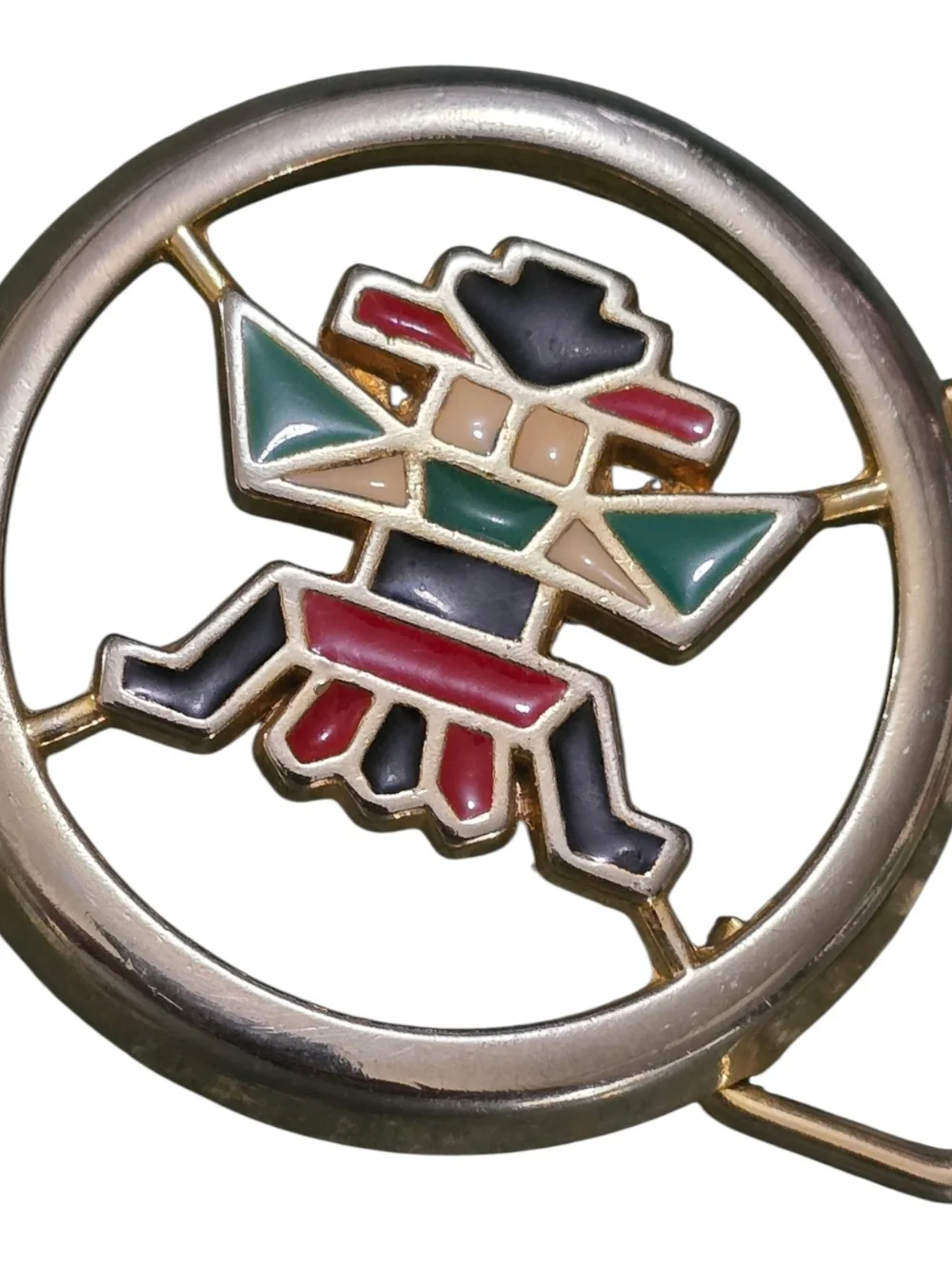 Vintage Southwest Thunderbird Enamel Belt Buckle Gold Tone Native Style Unisex